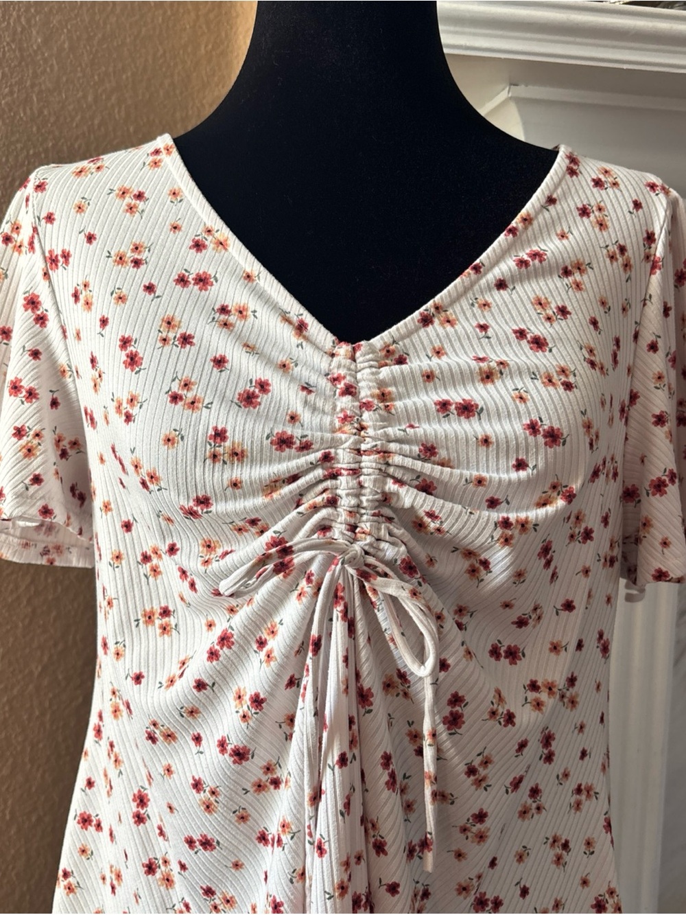 Ragdoll White Mini Dress with Red Floral Print